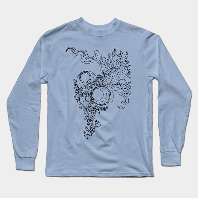 Triple Geometric Moon in Waves Long Sleeve T-Shirt by Minervalus-Art